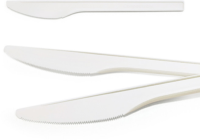 에콘스 PLA 썩는 플라스틱 일회용 커트러리 스푼 포크 나이프 미니스푼 벌크 화이트 200개