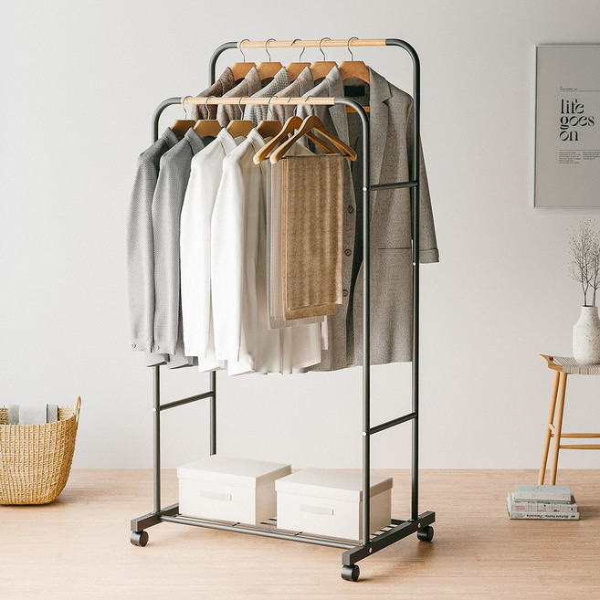 무베즈 평생쓰는 튼튼한 2단 이동식행거, 블랙