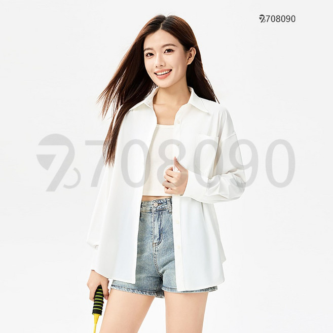 708090 UPF200+ 여성용 자외선차단 셔츠 캐주얼 아이스 오버핏 긴팔 데일리룩