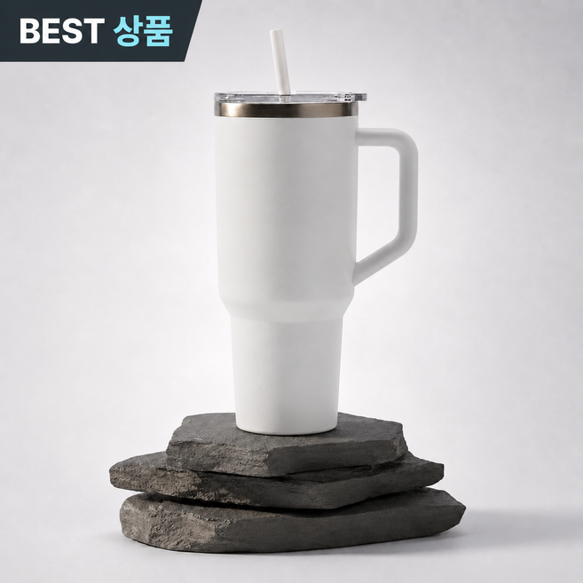 라이노아 대용량 텀블러 빨대 보온보냉 차량용 캠핑용 컵, 1개, 1200ml, 화이트(빨대포함)