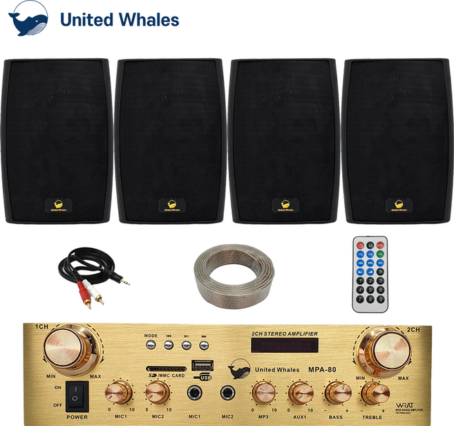 유나이티드웨일즈 MPA-80 매장용 미니앰프 벽걸이스피커 패키지 케이블포함, MPA-80+5인치4통