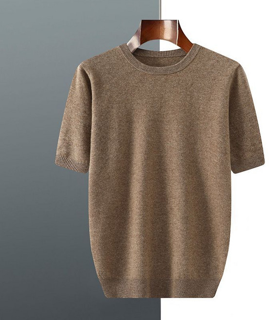 남성 라운드넥 반팔 니트 티 봄가을 간절기 스판 루즈핏 스웨터 티 솔리드 레깅스 아우터 상의