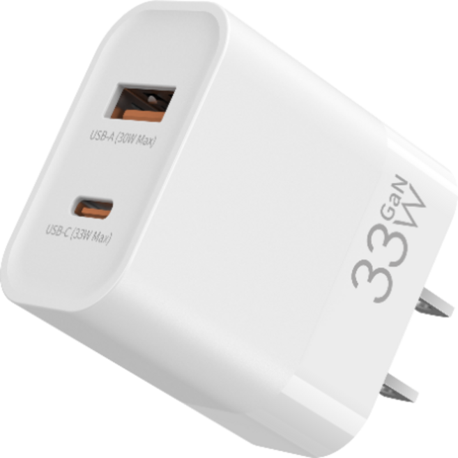 AiHome 33W 氮化鎵充電器 USB-A+Type-C 雙孔快充頭, 1個, 33W雙孔氮化鎵快速充電器（不附線）