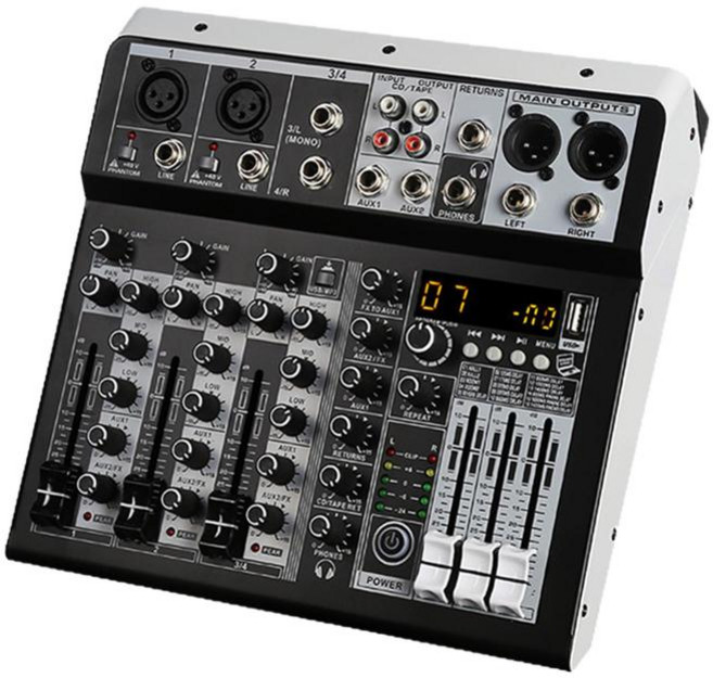 기타 녹음을 위한 휴대용 오디오 믹서 사운드 믹서 디지털 믹싱 콘솔, 25cmx20cmx8.5cm, 검은색