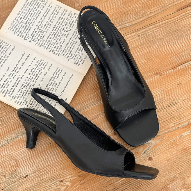 꼼지락 여성용 스퀘어 슬링백 토오픈 샌들 힐 5cm