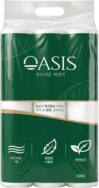 오아시스 부드러운 천연펄프 3겹 데코화장지 35m 30롤 1개