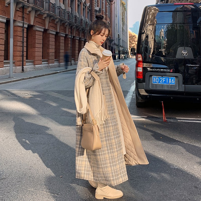 맥시 롱 코트 슈퍼 발목 모직 여성 햅번 스타일 겨울 대형 플러스면 두꺼운