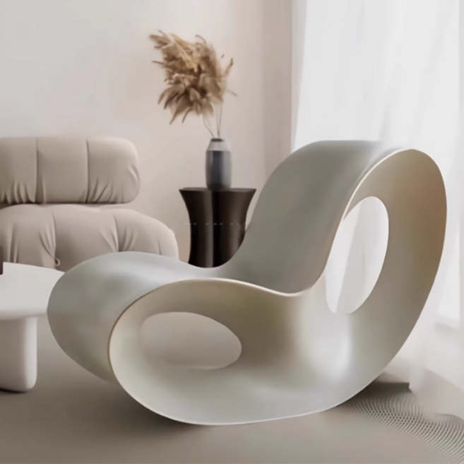 이끌렛 인테리어 흔들의자 호텔 카페 로비 무중력 독서 1인 스윙 체어 안락 편한 릴렉스, 1개, 화이트