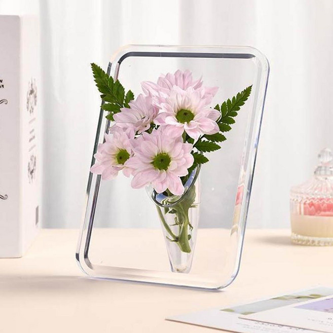 아크릴 프레임 꽃병 액자형 화병 인테리어 탁상 플라워 거치대, 1개, 투명