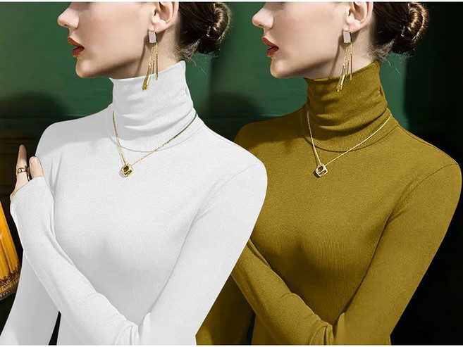 1+1 여자 목폴라티 캐주얼 가을 겨울 반폴라 긴팔티 슬림핏 이너티 상의 심플 여성 모달 긴팔 티셔츠 WXY