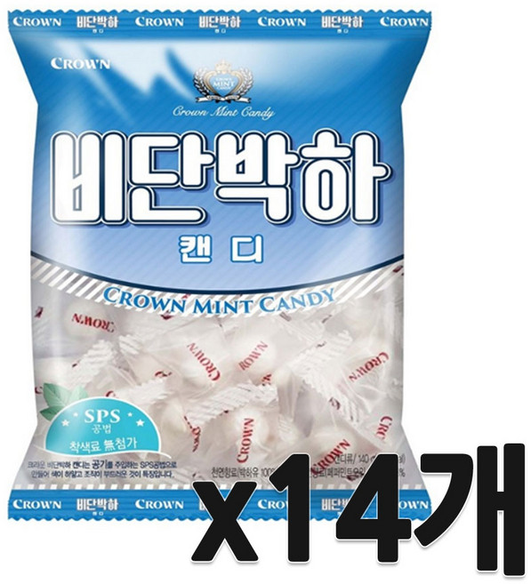 크라운 비단박하캔디, 140g, 14개
