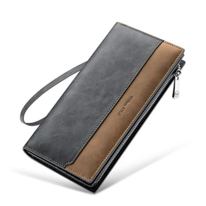 소가죽장지갑 윌리엄폴로 남성용 블루 브라운 배색 극세사 장지갑