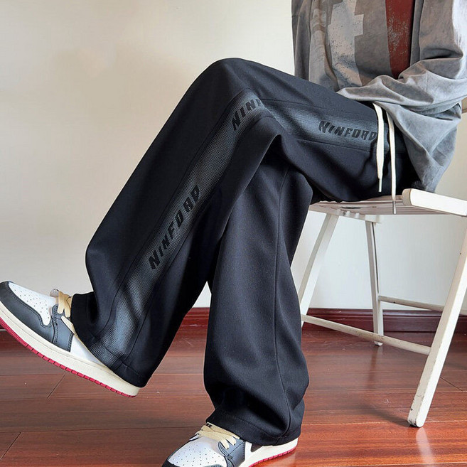 Tagi 1+1 남성 사이드 레터링 배색 트레이닝 팬츠 루즈핏 빅사이즈 배기 트레이닝 팬츠 밴딩 팬츠 데일리 캐주얼