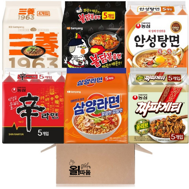 신라면 멀티 1봉+안성탕면 멀티 1봉+짜파게티 멀티 1봉+삼양라면 멀티 1봉+불닭볶음면 멀티 1봉+삼양라면1963 멀티 1봉, 1세트