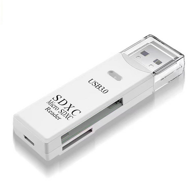 讀卡機 USB 3.0 SD+TF 二合一雙卡槽 microSD SDHC SDXC 記憶卡 多功能, 白色, 1個