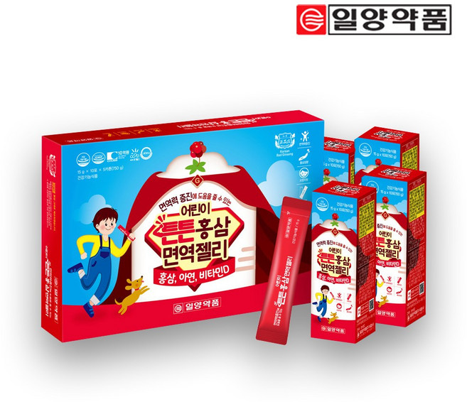 일양 어린이 튼튼 홍삼 면역젤리 50포-어린이홍삼/아연/비타민d, 5개, 750g