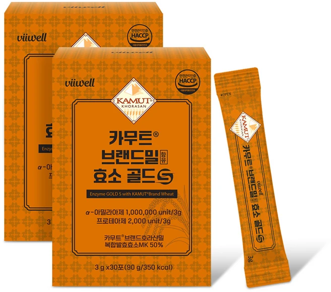 카무트 브랜드밀 효소 골드 프로테아제 아밀라아제 소화효소 곡물 발효효소 호라산밀 유산균 스틱, 2박스, 90g - 쿠팡