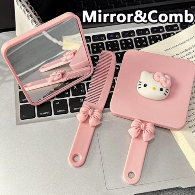핑크 키티 손거울 빗 세트, 1개, Pink