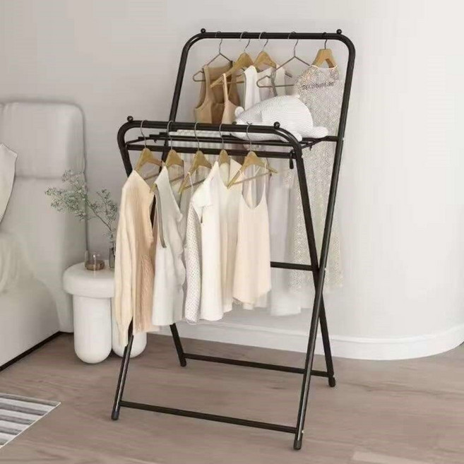 Alemon튼튼한 폴딩 접이식 소형 미니 원룸 빨래건조대 실내 빨래줄, 블랙