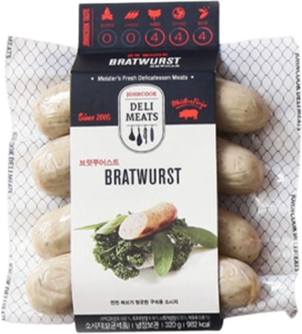 존쿡델리미트 브랏부어스트 허브 육즙 소시지 320g, 1개