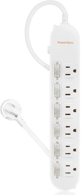 群加 PowerSync 3P 6開6插防雷擊突波保護電源延長線2.7米，獨立開關，包爾星克原廠公司貨, 白色, 1個, 2.7m
