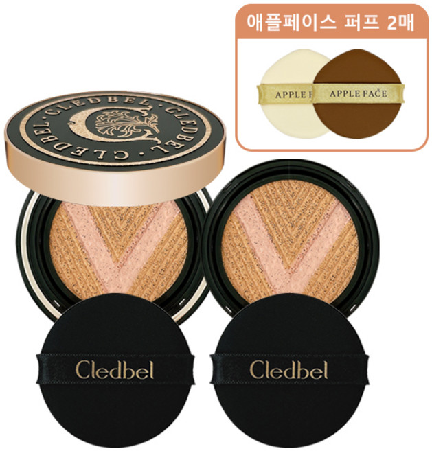 끌레드벨 리프팅 쿠션 글로우 파워 리프트 브이 본품(블랙)+리필+애플페이스 퍼프2매, 1개, 23호 본품(블랙)+리필+애플페이스 퍼프2매, 1개