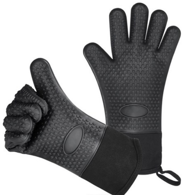 [자유부인990] 열 차단 실리콘 주방오븐장갑 양손1세트, 블랙, 1세트