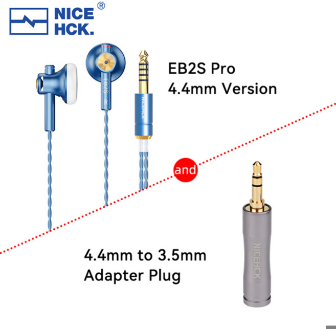 NiceHCK EB2S 프로 하이파이 유선 마이크 이어폰 실버 도금 OCC 혼합 케이블 IEM 포함 15.4mm 다이나믹, 04 4.4IEM to 3.5Adapter, 03 4.4IEM to 3.5Adapter