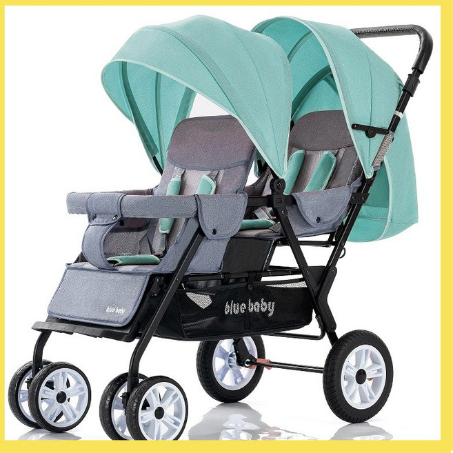 쌍둥이 트라이크 간편 접이식 2인 유모카 형제 자매 다둥이, 그린