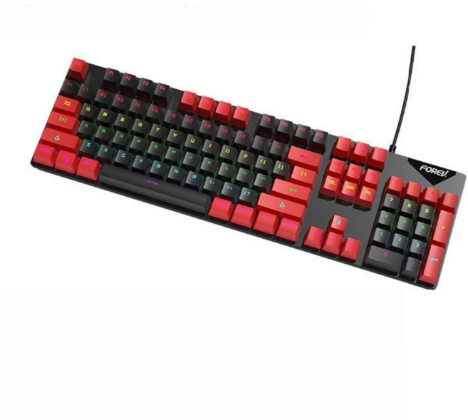 FOREV 레인보우 LED 기계식 유선 게이밍 키보드 FV-Q302, 블랙 레드, 청축
