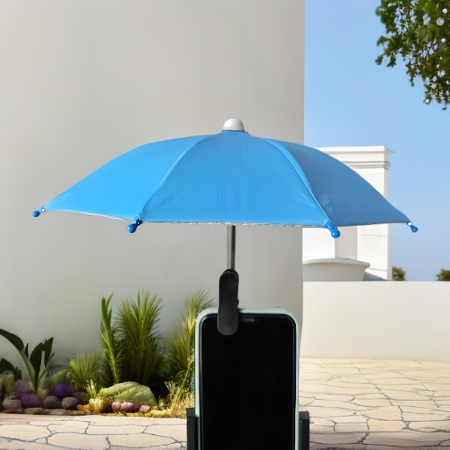 융풍 휴대폰 우산 썬쉐이드 우산 핸드폰거치대 차량휴대폰거치대 작은 우산 선물, 1개, 스카이블루+집게