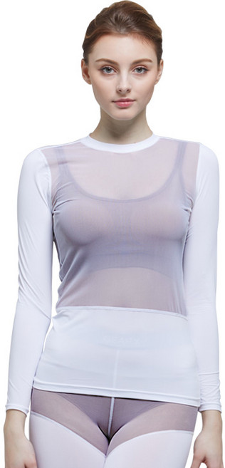 기어엑스 여성용 고급 여름 메쉬 긴팔 라운드넥 냉감 언더레이어 상의