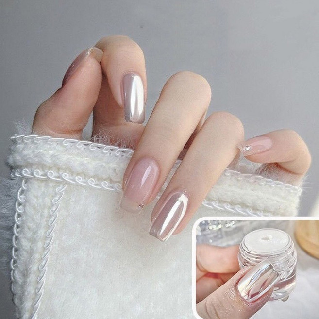 아이스샤인 화이트 미러파우더 미러브러쉬 유리네일, 1개, 단품