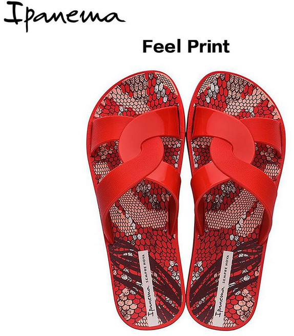 Ipanema Feel Print 女款交叉帶拖鞋 鮮豔紅 巴西碼37