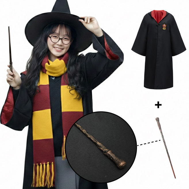 [청춘교복] 고퀄리티 해리포터 2종세트 로브+론 지팡이 코스프레 할로윈 마법사 졸사 졸업사진