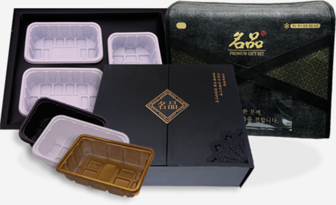 명품 지함박스(창문형) 3구 풀세트 박스 5개 떡 이바지 정육선물세트 명절선물 과일 한우포장, 3칸(1X3), PET 0.5K(골드) 뚜껑 포함