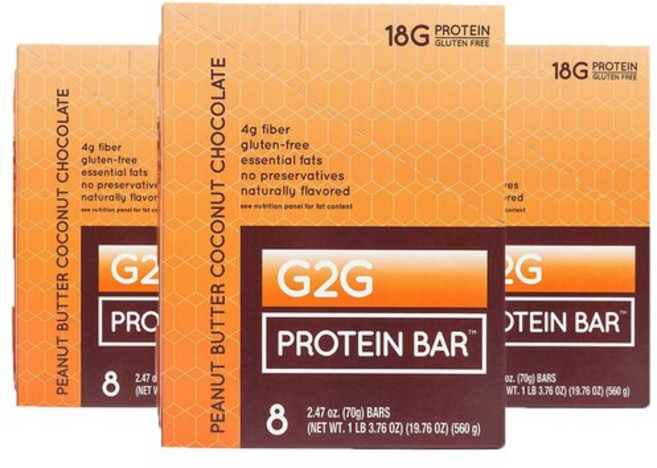 G2G 지투지 프로틴 바 피넛 버터 코코넛 초콜릿 70g x 8바 단백질 에너지바, 8팩