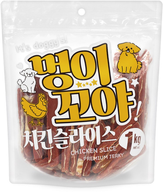 멍이꼬야 강아지간식, 1개, 1kg, 치킨슬라이스