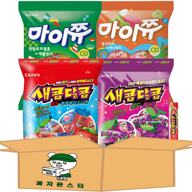 [과자몬스터] 마이쮸284g 켄털루프멜론&애플망고+핑크리치&써니피치+새콤달콤200g 딸기블루베리+포도복숭아+새콤달콤 딸기, 1세트, 997g