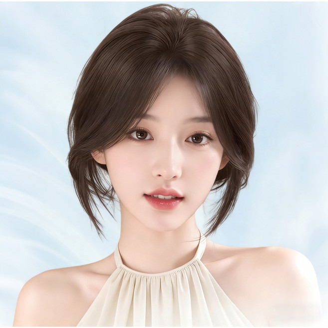 Leesheer 여성 100%인모 부분가발 수제 앞머리 가발, 1개, 팔자 앞머리(내추럴)7*11cm