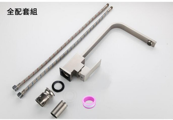 【F福利社F】SUS304不銹鋼洗碗槽冷熱水龍頭 洗菜盆水槽拉絲7字菜盆龍頭 不銹鋼無鉛水龍頭 拖把槽臉盆龍頭, 1個, K3038廚房四方造型無鉛水槽冷熱水龍頭