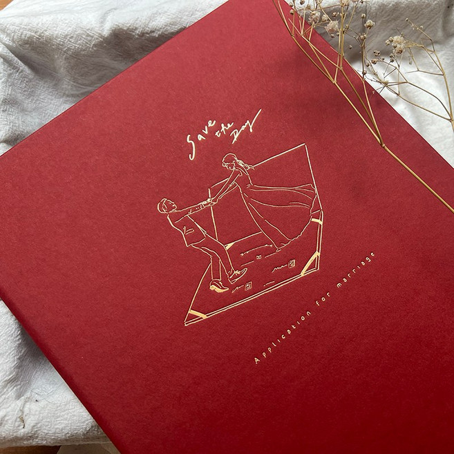 印印time 結婚書約夾《下一站和你》 硬殼粗糙質感/燙金設計 結婚用書·登記書約本·保存書（不含書約）, 紅莓(他店書約請確認好尺寸再下單)