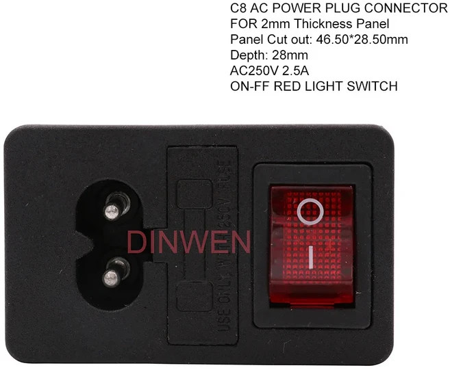 IEC320 C8 메인 AC 전원 소켓 전기 플러그 커넥터 소켓 ON OFF 로커 스위치 AC250V 2.5A CCC CE 1 개, 01 미국 플러그, 02 GDPS0058-R