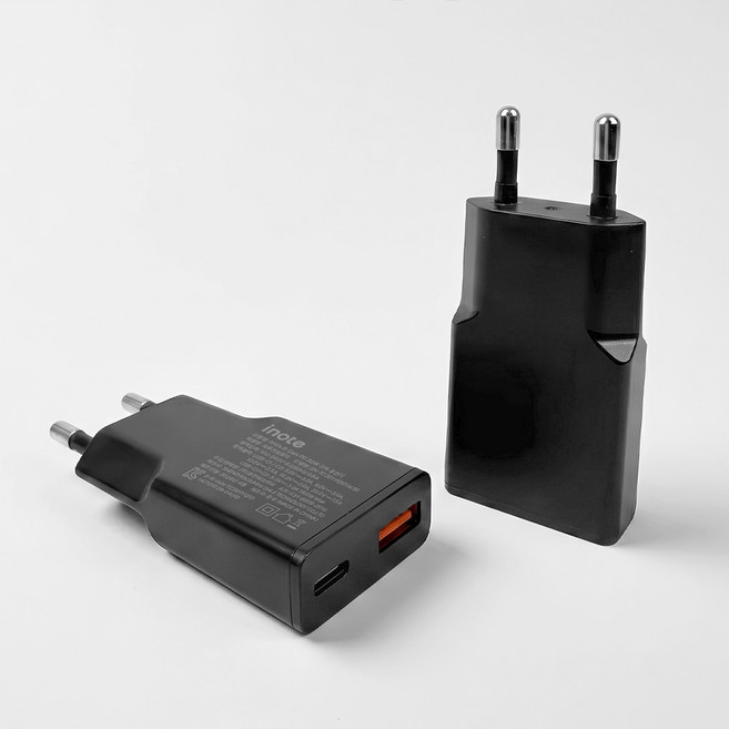 아이노트 30W GaN PD 초고속충전기 2포트 C타입 USB-A 미니 어댑터, 블랙, 1개