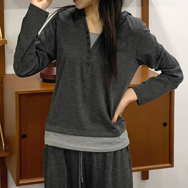 드마엘 루즈핏 세이지 레이어드 후드 세트