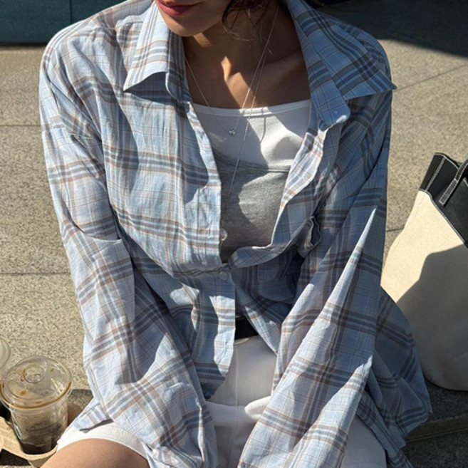 난닝구 여성용 누시도 시스루 체크 셔츠