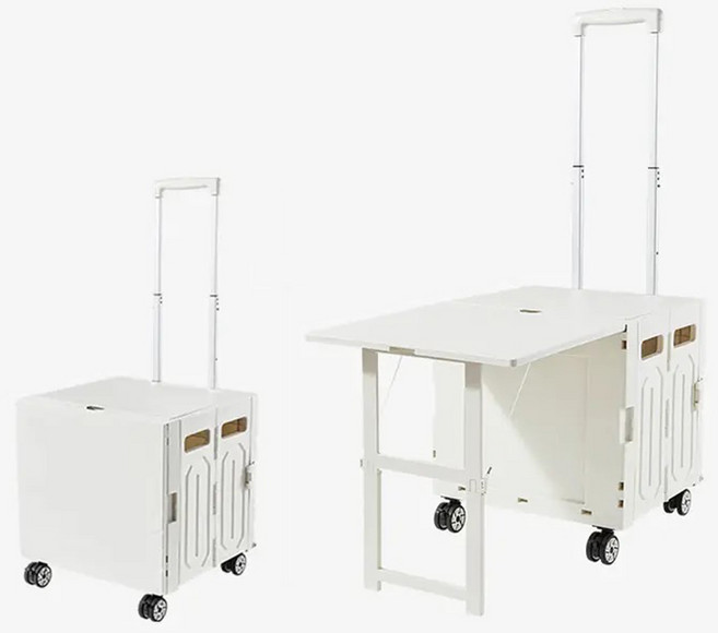 편리한 패션 공간 절약 접이식 멀티 테이블 4바퀴 카트 접이식쇼핑카트 캠핑웨건, 1개, 화이트