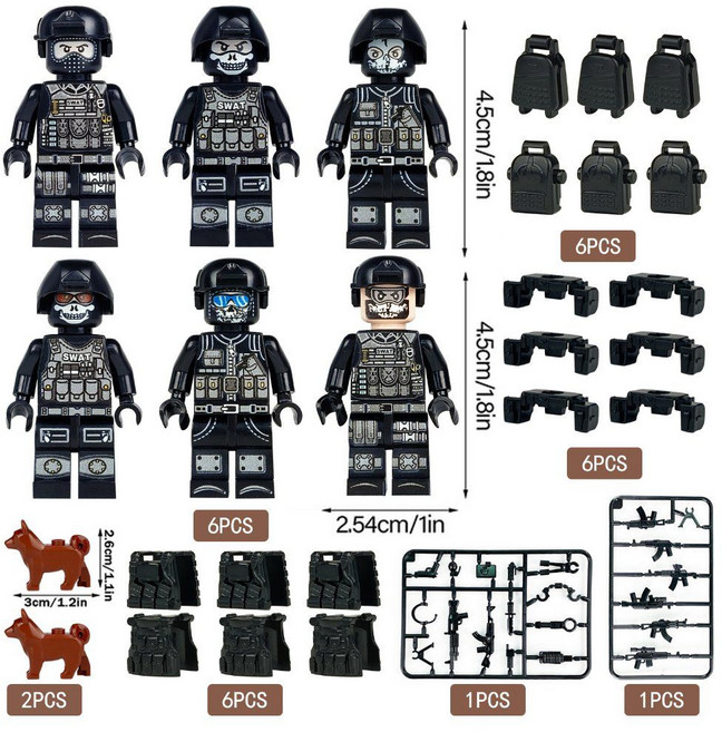중국건축 경찰 보트/호버크래프트 조립블록(8살 소년 퍼즐), SWAT 미니피규어 6개 봉투