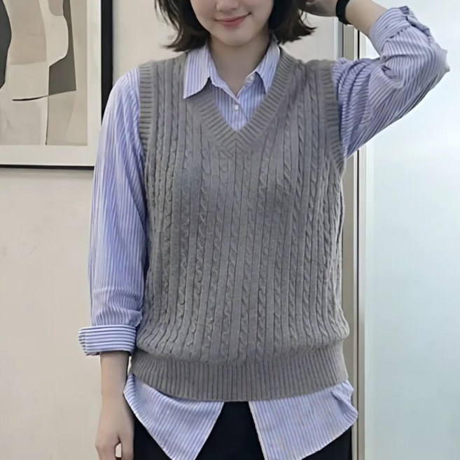 루모프 여성 브이넥 니트 조끼 베스트