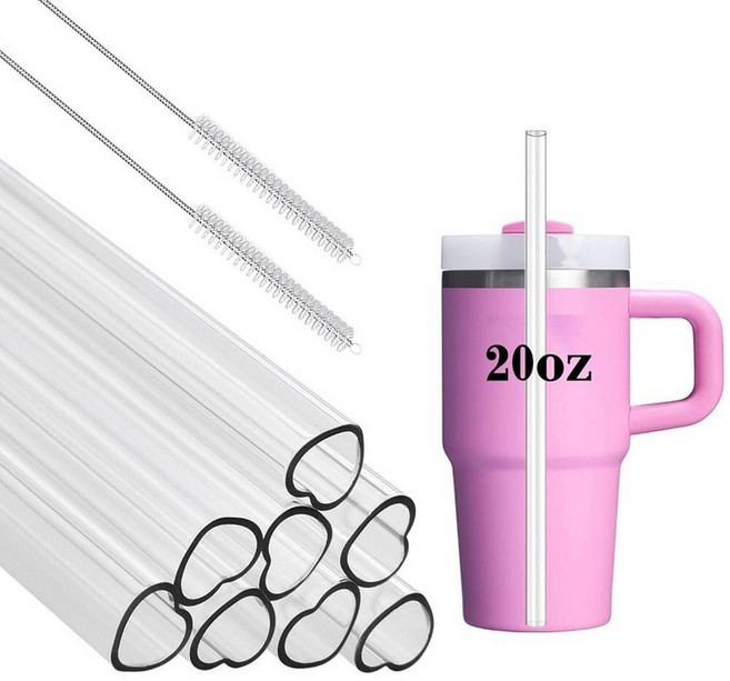 8팩 재사용 가능한 하트 빨대 Stanley 591.5ml(20온스) 414ml(14온스) 텀블러와 호환 식품 등급 트라이탄 모양 Yeti Rtic 20 25 26 887, 20OZ